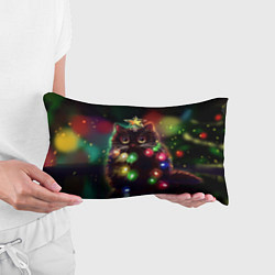 Подушка-антистресс Новогодний котик с гирляндой, цвет: 3D-принт — фото 2