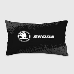 Подушка-антистресс Skoda speed на темном фоне со следами шин: надпись, цвет: 3D-принт