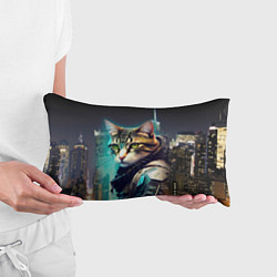 Подушка-антистресс Котяра в стиле киберпанк на фоне ночного города, цвет: 3D-принт — фото 2