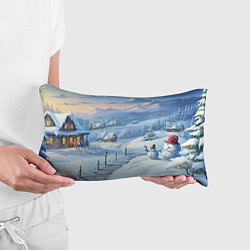 Подушка-антистресс Новогодний дворик со снеговиком, цвет: 3D-принт — фото 2