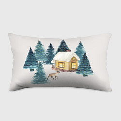 Подушка-антистресс Зимний дом в лесу с оленем, цвет: 3D-принт