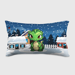 Подушка-антистресс Маленький зеленый новогодний дракон на фоне снега, цвет: 3D-принт