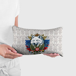 Подушка-антистресс Белый русский волк и герб России, цвет: 3D-принт — фото 2