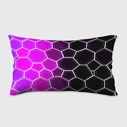 Подушка-антистресс Белые шестиугольники на чёрно-фиолетовом фоне, цвет: 3D-принт