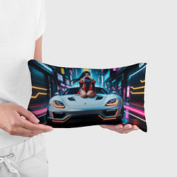 Подушка-антистресс Девушка на авто - киберпанк, цвет: 3D-принт — фото 2