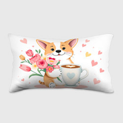 Подушка-антистресс Поздравляющий корги с цветами, цвет: 3D-принт