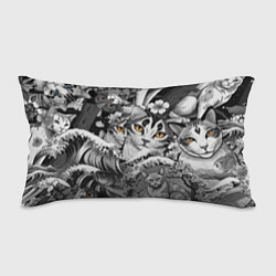 Подушка-антистресс С котами и рыбой на фоне сакуры в волнах, цвет: 3D-принт