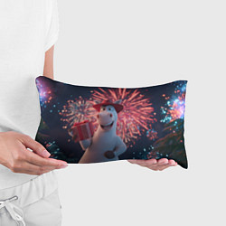 Подушка-антистресс Лошадь с подарком на фоне салюта, цвет: 3D-принт — фото 2