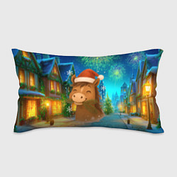 Подушка-антистресс Новогодняя лошадка жует елочные ветки, цвет: 3D-принт