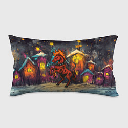 Подушка-антистресс Красная огненная лошадь панк в городе, цвет: 3D-принт