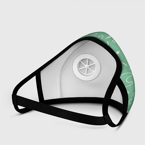 Маска с клапаном Зеленый рождественский узор с оленями / 3D-Белый – фото 3