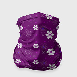 Бандана-труба Узор цветы на фиолетовом фоне, цвет: 3D-принт