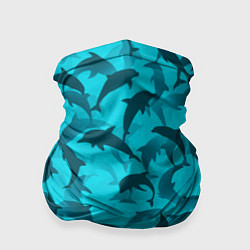 Бандана-труба Синий камуфляж с дельфинами, цвет: 3D-принт
