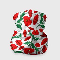 Бандана-труба Цветы Красные Маки на белом фоне, цвет: 3D-принт