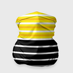 Бандана-труба Желтые розовые и черные полосы на белом, цвет: 3D-принт