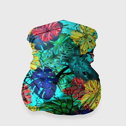Бандана-труба Тропические растения на бирюзовом фоне, цвет: 3D-принт