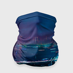Бандана-труба Неоновый город и мост - Синий, цвет: 3D-принт