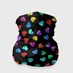 Бандана-труба Сердечки разноцветные на черном, цвет: 3D-принт