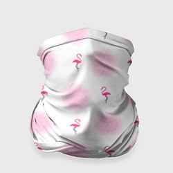 Бандана-труба Фламинго и круги на белом фоне, цвет: 3D-принт