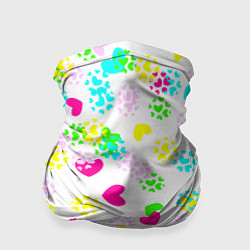 Бандана-труба Весна в сердцах на белом фоне, цвет: 3D-принт