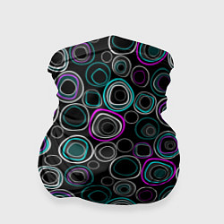 Бандана-труба Узор ретро круги и кольца на черном фоне, цвет: 3D-принт