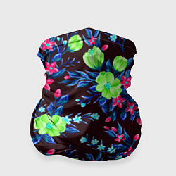 Бандана-труба Неоновые цветы - паттерн, цвет: 3D-принт