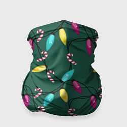Бандана-труба Новогодняя гирлянда зеленая, цвет: 3D-принт