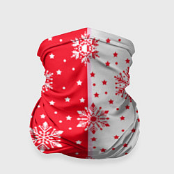 Бандана-труба Рождественские снежинки на красно-белом фоне, цвет: 3D-принт