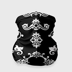 Бандана-труба Белый семетричный узор на черном фоне, цвет: 3D-принт