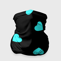 Бандана-труба С голубыми сердечками на черном, цвет: 3D-принт