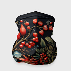Бандана-труба Новогодние ягоды и цветы, цвет: 3D-принт