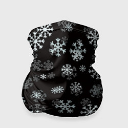 Бандана-труба Снежинки белые на черном, цвет: 3D-принт