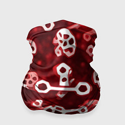 Бандана-труба Белые черепки и кости на красном фоне, цвет: 3D-принт
