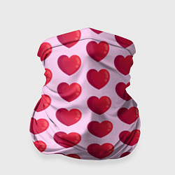 Бандана-труба Красные сердца на розовом фоне, цвет: 3D-принт