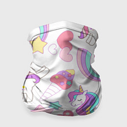Бандана-труба Единорог мороженое радуга и звездочки, цвет: 3D-принт