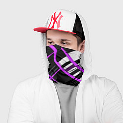Бандана-труба Фиолетово-белые линии на чёрном фоне, цвет: 3D-принт — фото 2