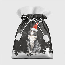 Мешок для подарков Новогодний Черный кот в кружке, цвет: 3D-принт