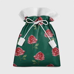 Мешок для подарков Ярко красные розы на темно-зеленом фоне, цвет: 3D-принт