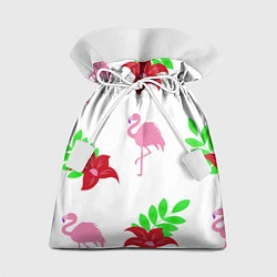 Мешок для подарков Розовый фламинго с цветами, цвет: 3D-принт