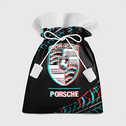 Мешок для подарков Значок Porsche в стиле Glitch на темном фоне, цвет: 3D-принт