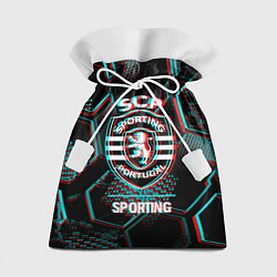 Подарочный мешок Sporting FC в стиле Glitch на темном фоне