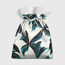 Мешок для подарков Листья тропические тёмно-синие, цвет: 3D-принт