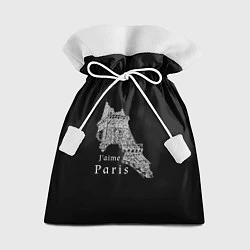 Мешок для подарков Эйфелева башня и надпись Я люблю Париж на черном ф, цвет: 3D-принт