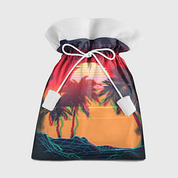 Мешок для подарков Пальмы и пляж на закате с помехами VHS ретро дизай, цвет: 3D-принт