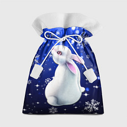 Мешок для подарков Белый кролик в снежинках, цвет: 3D-принт