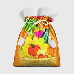 Мешок для подарков Плетеная корзина, полная фруктов и овощей, цвет: 3D-принт