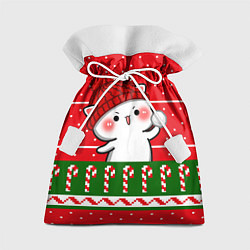 Мешок для подарков Белый котик - игра в снежки, цвет: 3D-принт