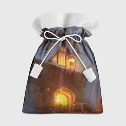 Мешок для подарков Зимний загородный пейзаж с украшенным новогодним к, цвет: 3D-принт