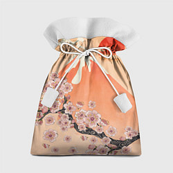 Мешок для подарков Ветка цветущей сакуры и вулкан, цвет: 3D-принт