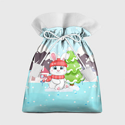 Мешок для подарков Зайчик рядом с елочкой, цвет: 3D-принт